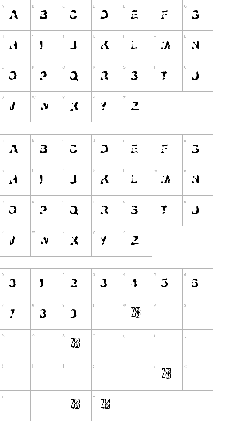Character Map Zone23_ayahuasca Font