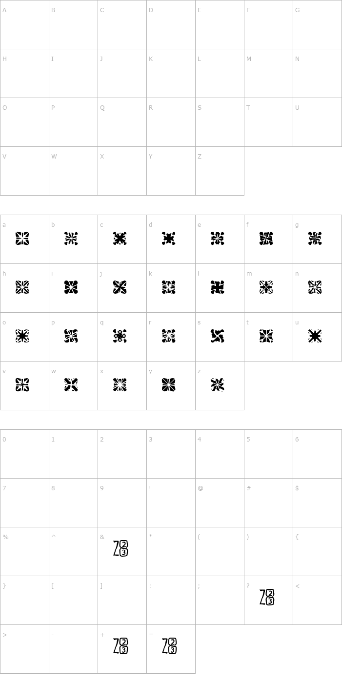 Character Map Zone23_crosses Font