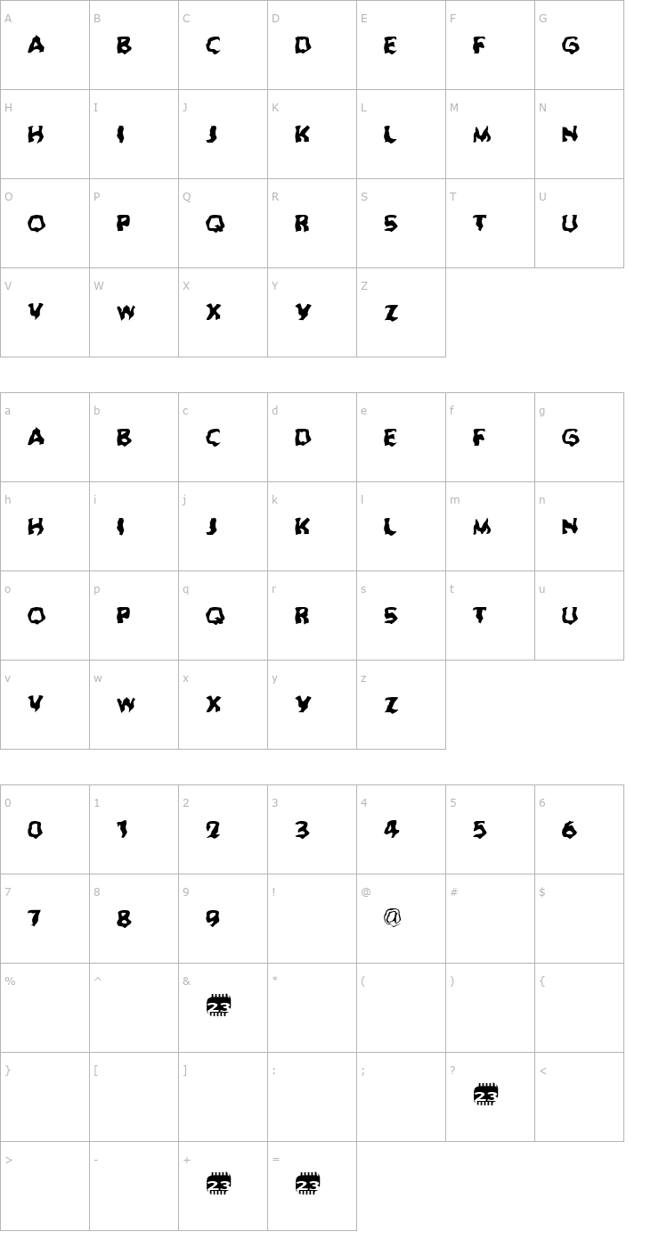 Character Map Zone23_Dreamtime 623 Font