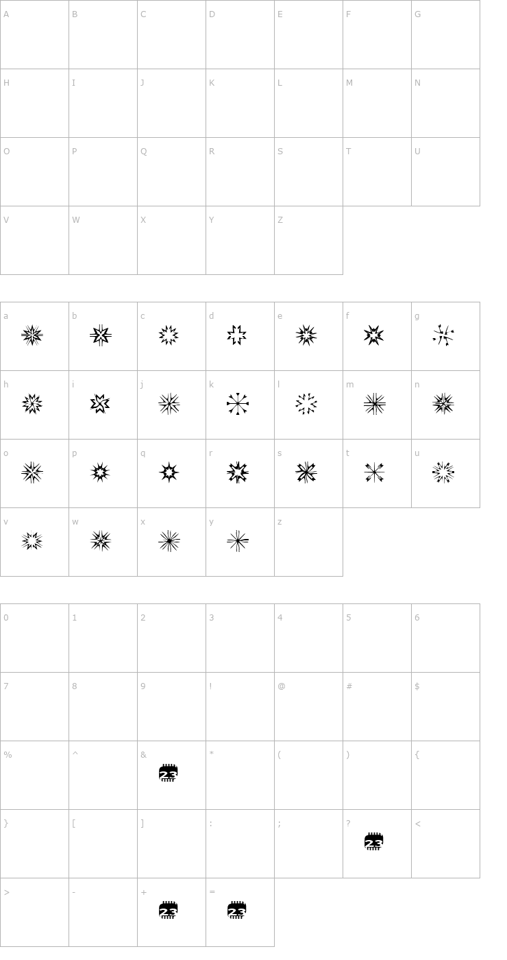 Character Map Zone23_gothics Font
