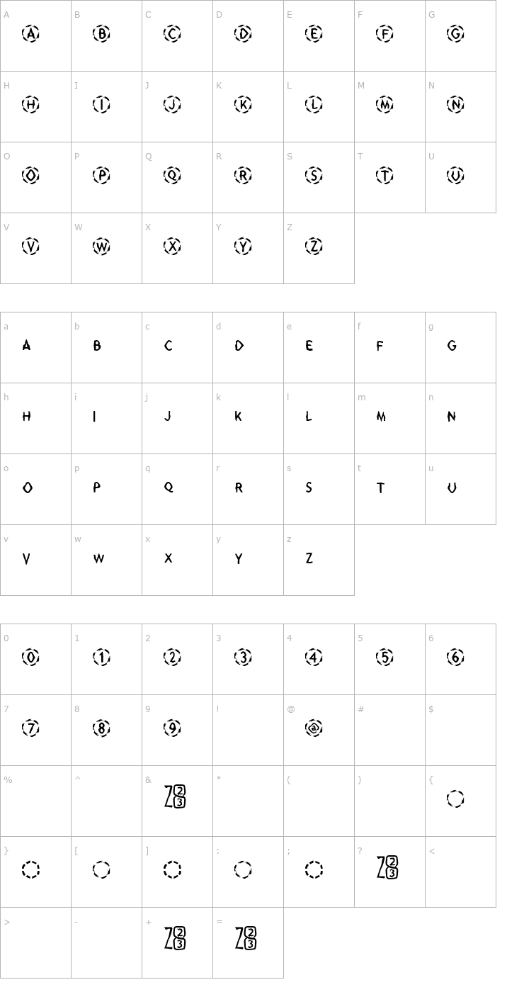 Character Map Zone23_hiromi Font