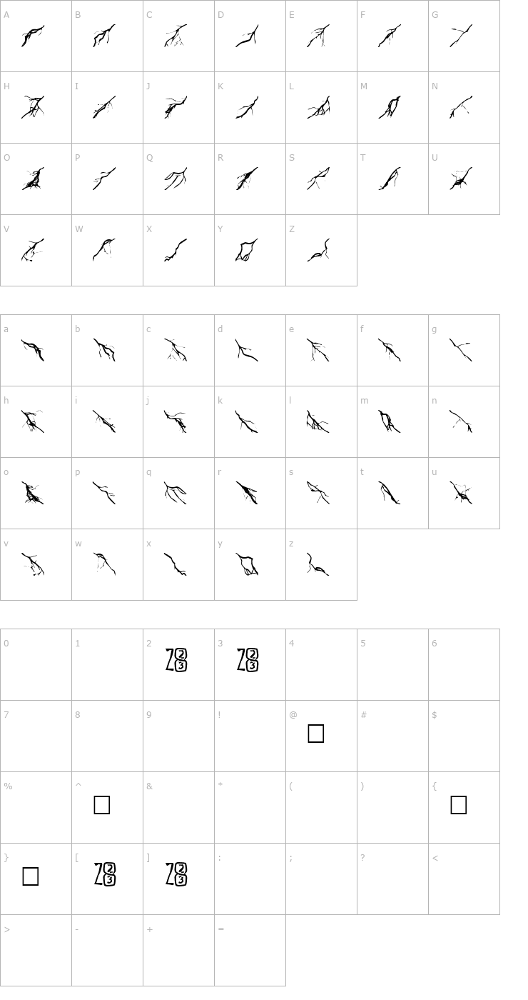 Character Map Zone23_Lightning Font