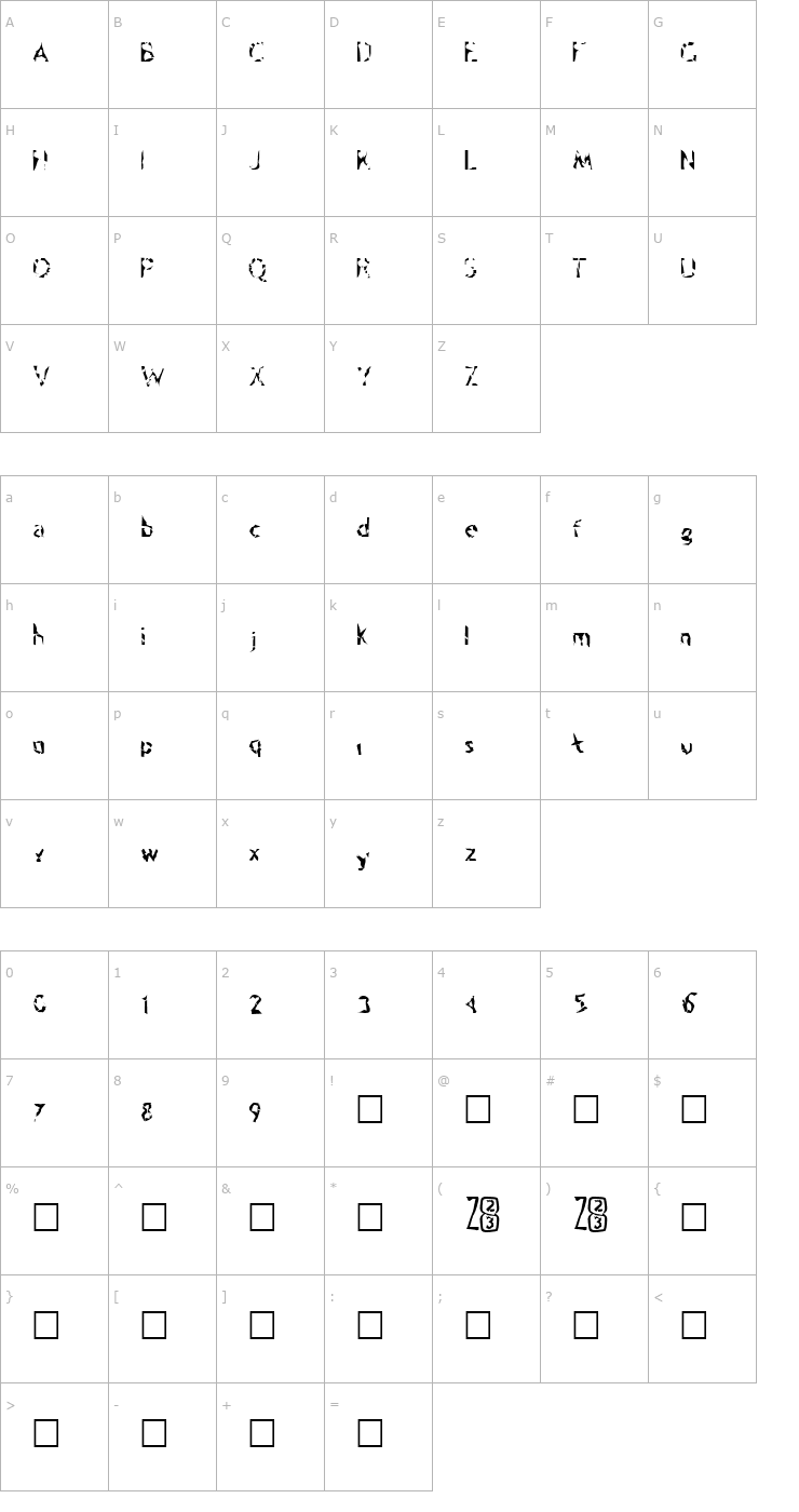 Character Map Zone23_psilocybine Font
