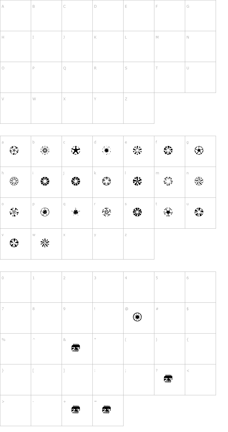 Character Map Zone23_stars Font