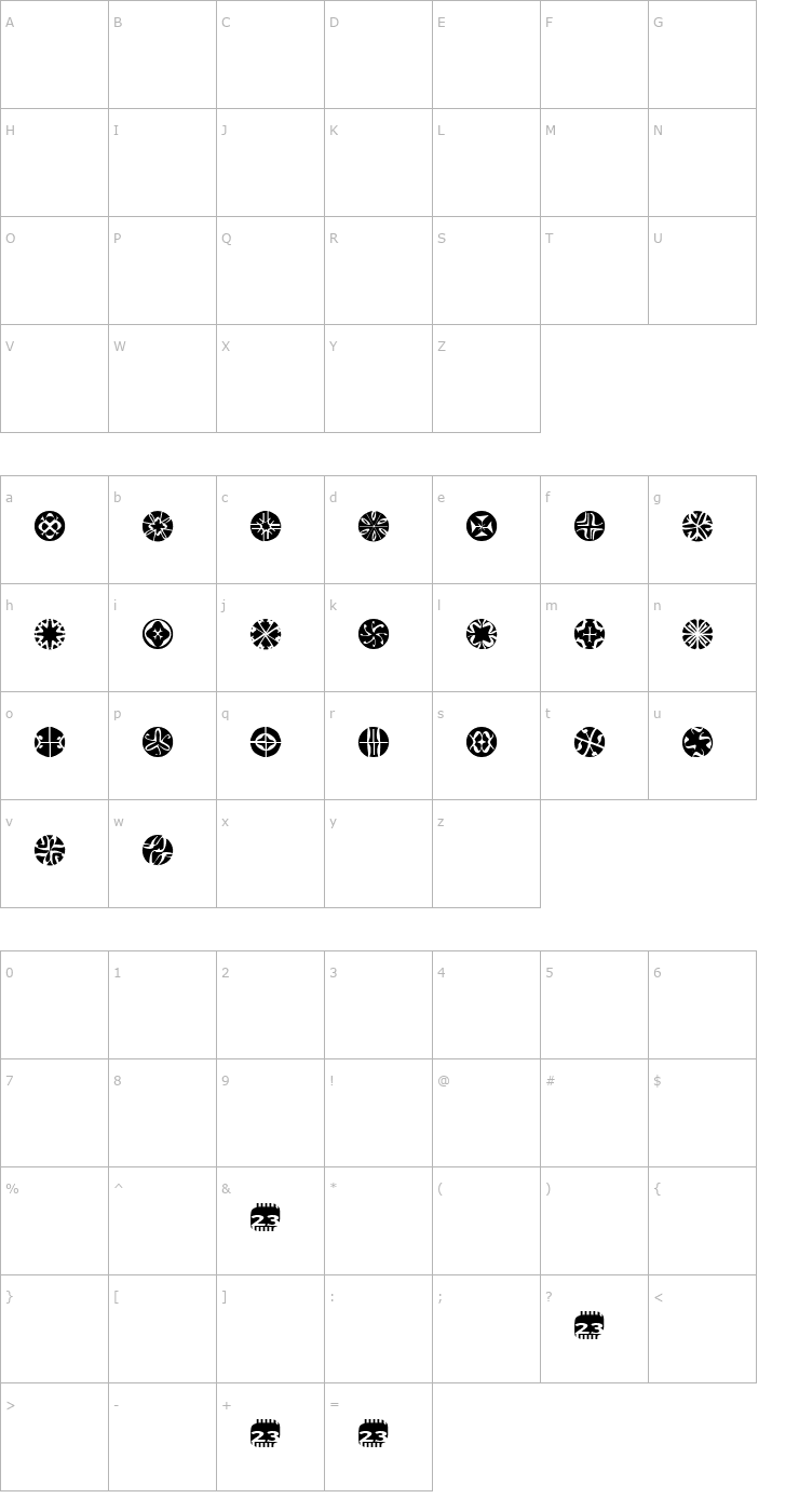 Character Map Zone23_symetrix Font