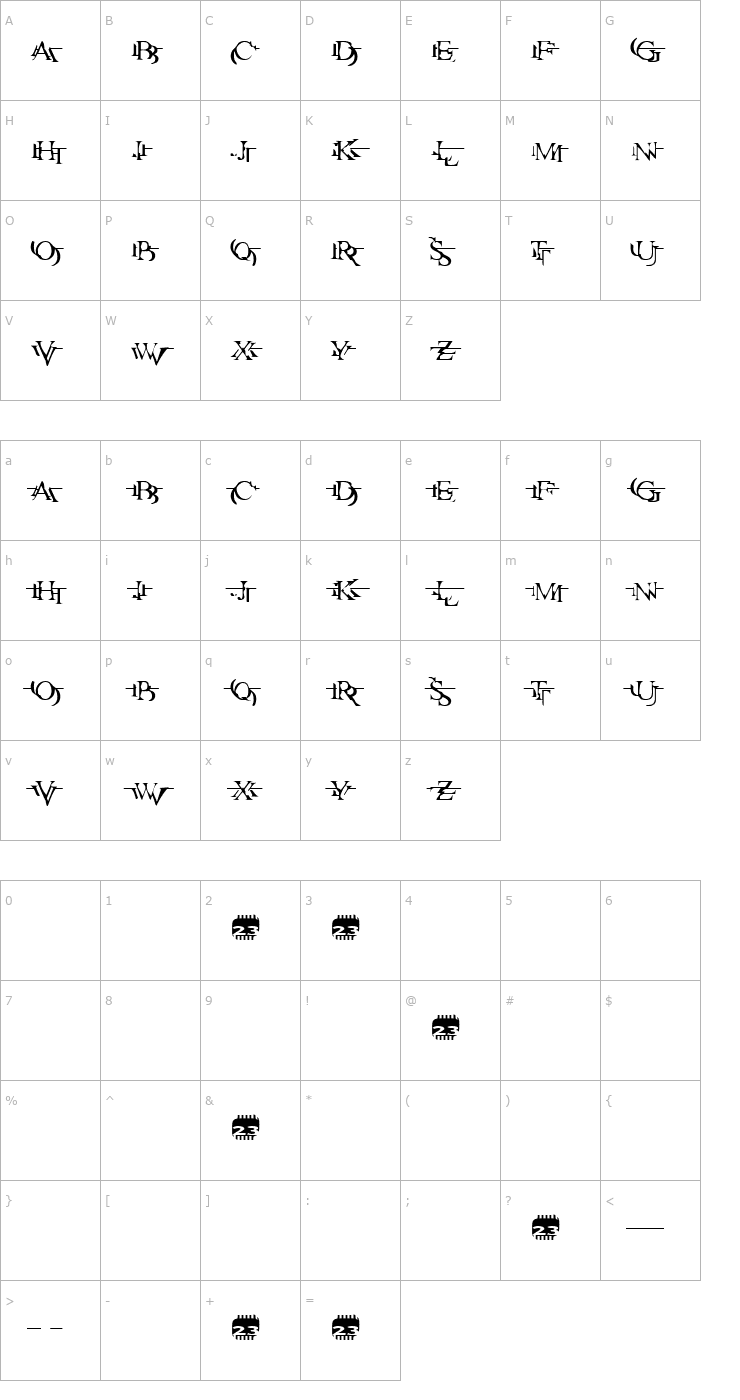 Character Map Zone23_zazen matrix Font