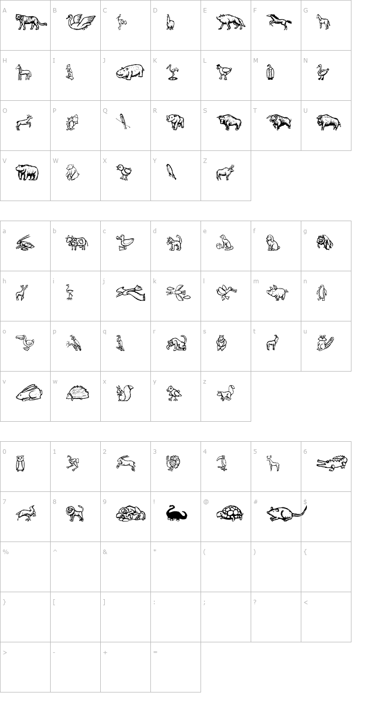Character Map Zoo Woodcuts M Font