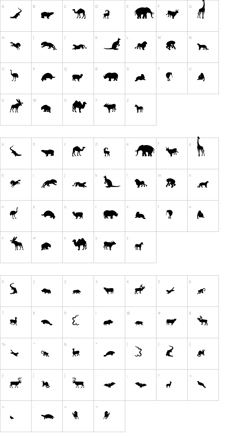 Character Map Zoologic Font