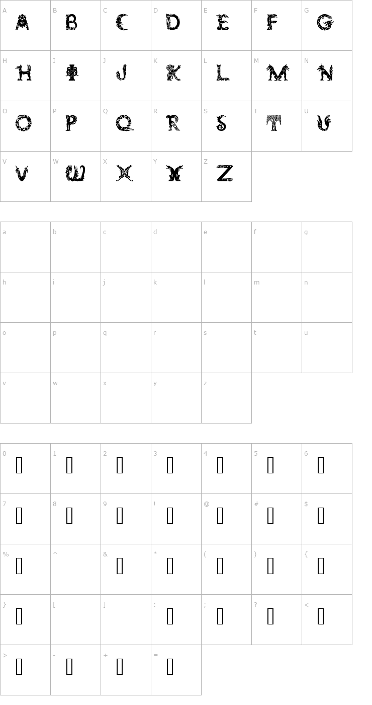 Character Map Zoomorphica Font