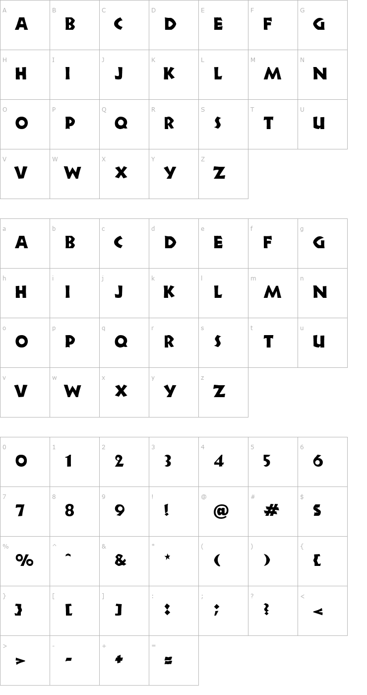 Character Map Zorba Font