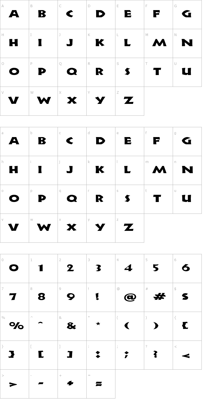 Character Map ZorbaExtended Font