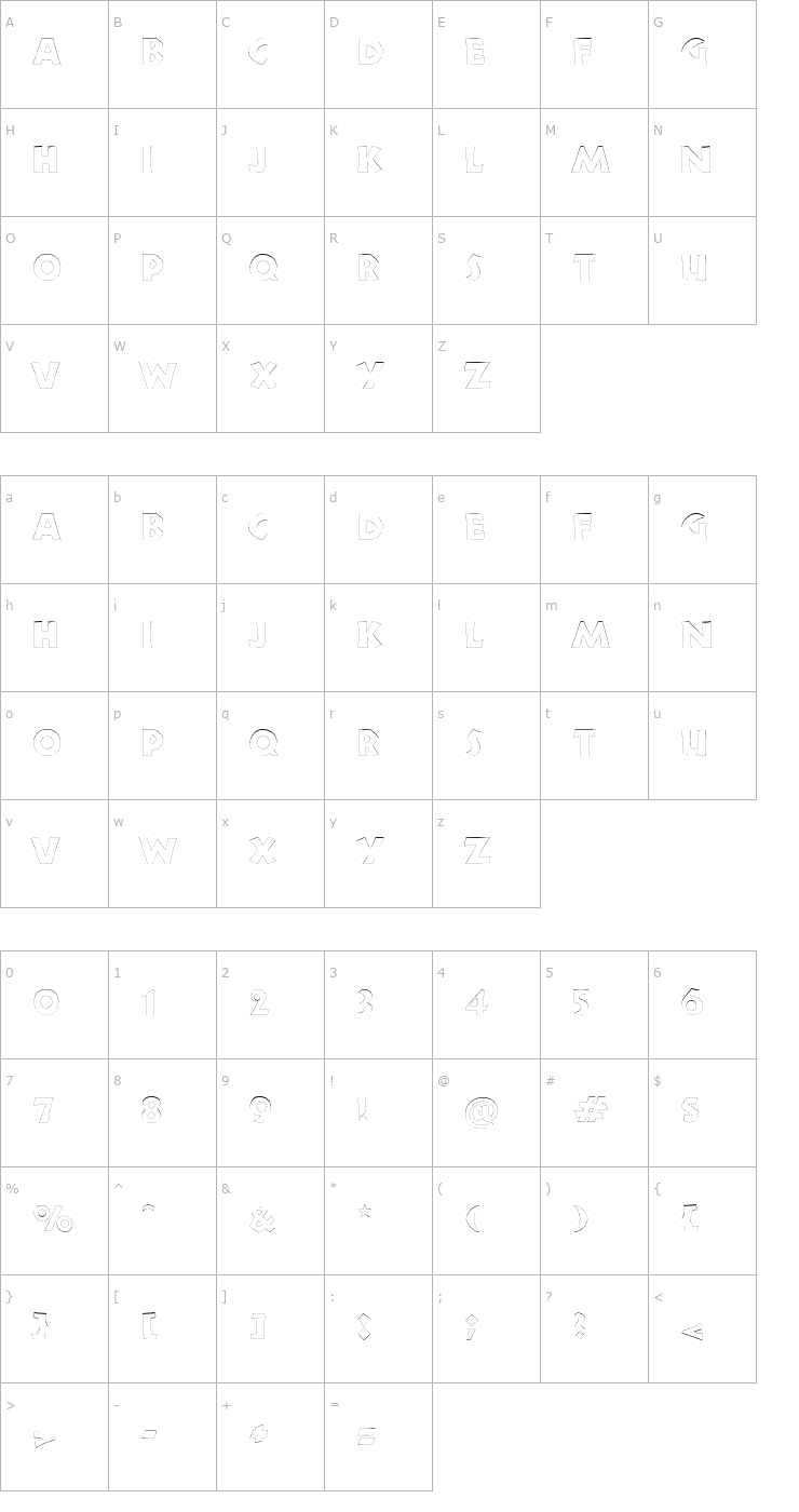 Character Map ZorbaOutline Font