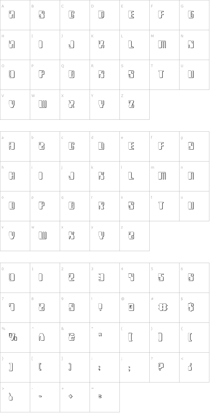 Character Map Zyborgs 3D Font