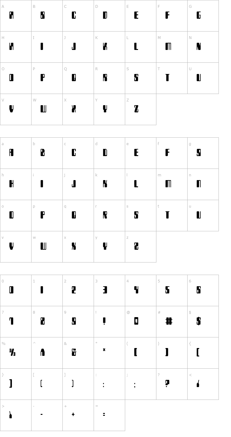 Character Map Zyborgs Condensed Font