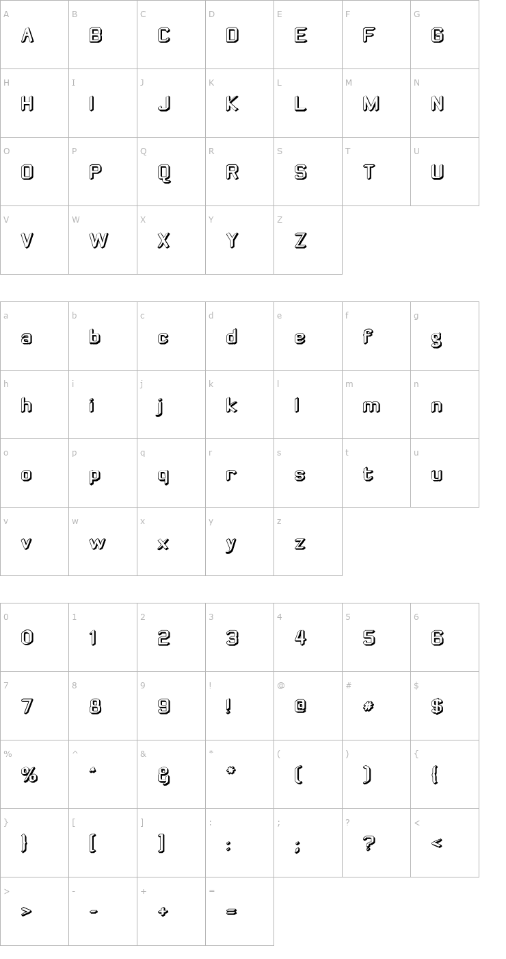 Character Map ZyphyteOffset Font